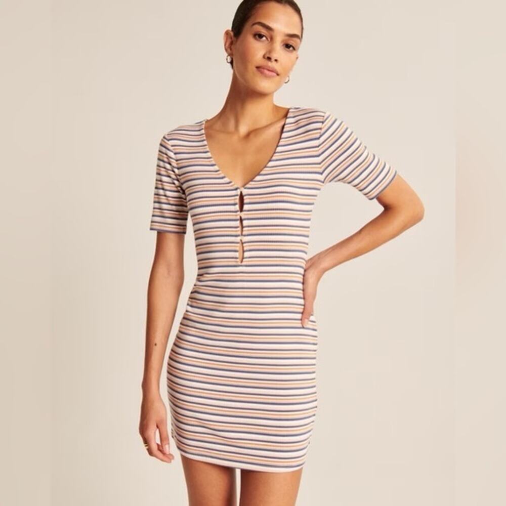 Abercrombie & Fitch Stretch Striped Button Detail Short Sleeve Dress Size XS NEW - Picture 12 of 12